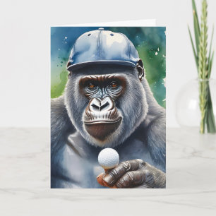 Gorilla mit Baseballkappe spielt Golf Blank Karte