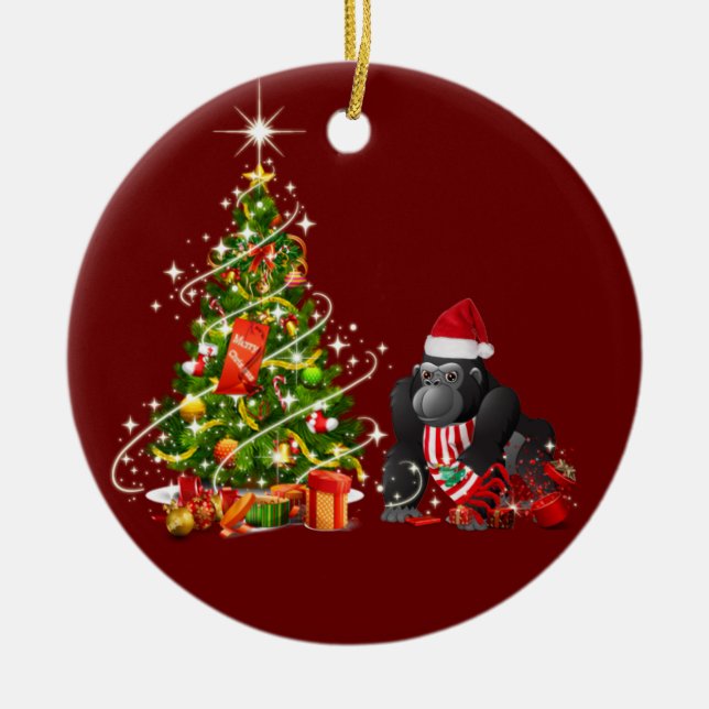Gorilla mit Hat ScafChristmas Keramik Ornament (Vorne)