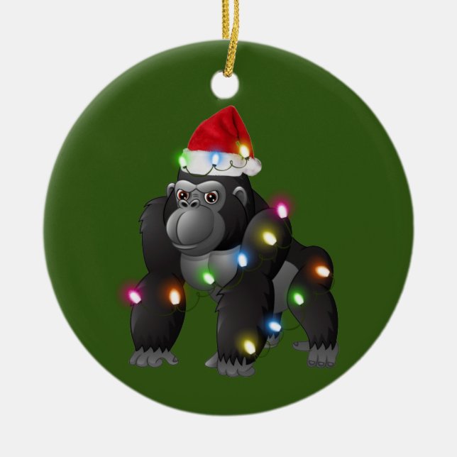 Gorilla mit Hat Scaft Weihnachten Keramik Ornament (Vorne)
