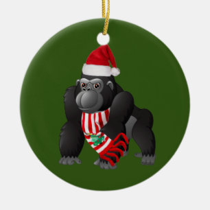 Gorilla mit Hutschuh Weihnachten Keramik Ornament