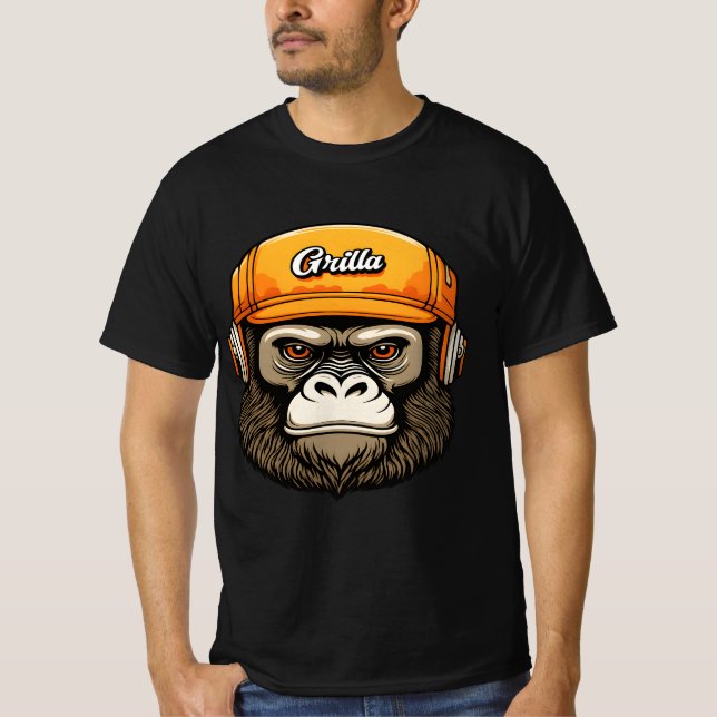 Gorilla mit Kopfhörern Spaß T-Shirt (Vorderseite)