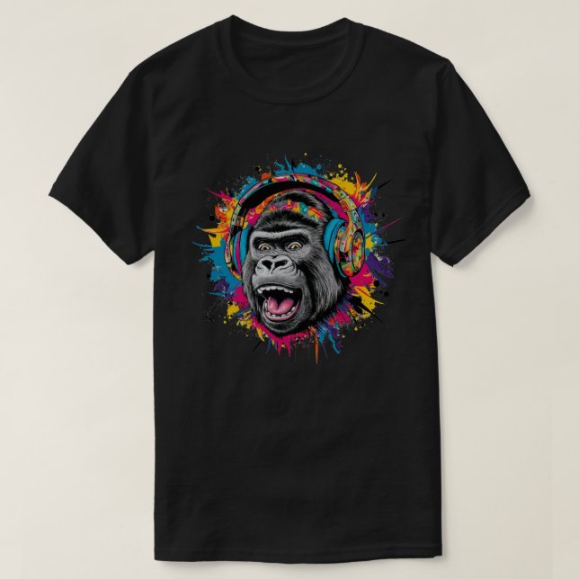 Gorilla mit Kopfhörern Splash T-Shirt (Design vorne)