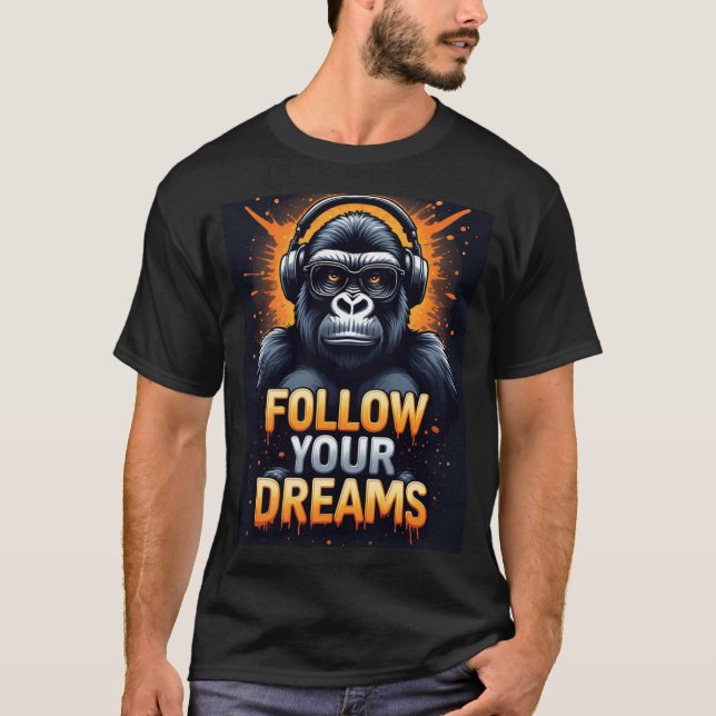 Gorilla mit Kopfhörern T-Shirt (Vorderseite)