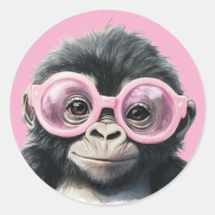 Gorilla mit rosa Brille Light Pink BG Sticker