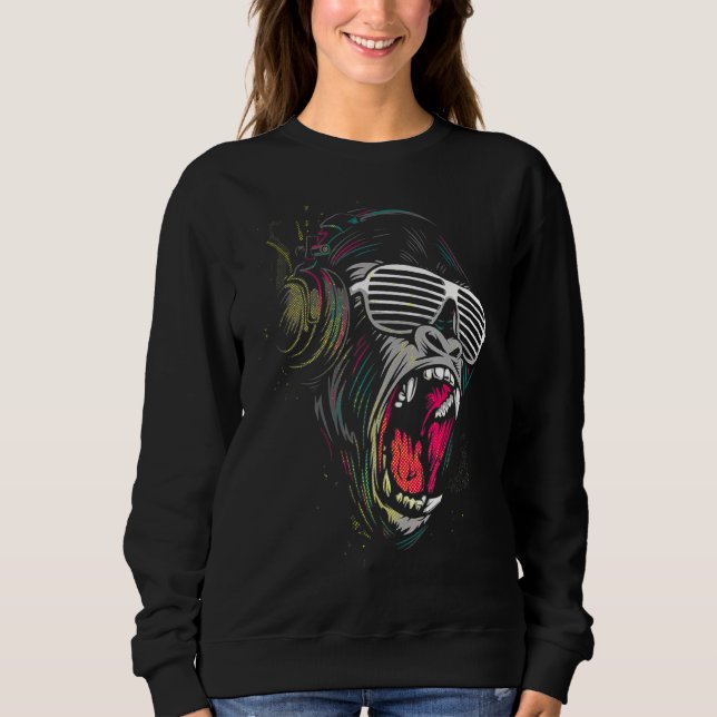 Gorilla Monkey Ape Kopfhörer Sweatshirt (Vorderseite)
