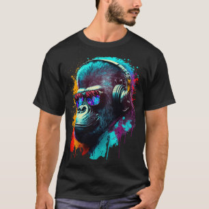 Gorilla Monkey DJ Kopfhörer Sonnenbrille Colorful T-Shirt
