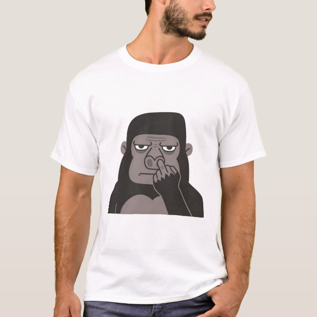 Gorilla Picking Nose mit Middle Finger Doodle T-Shirt (Vorderseite)