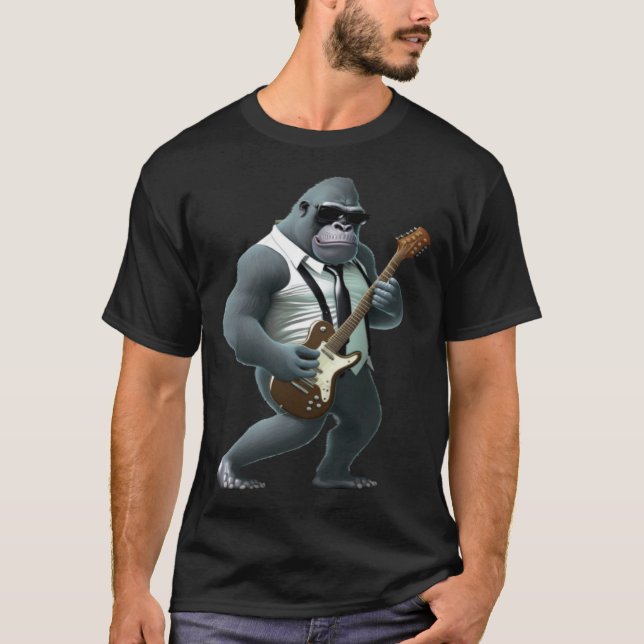 Gorilla Playing Electric Gitarre Tier Affe Gu T-Shirt (Vorderseite)
