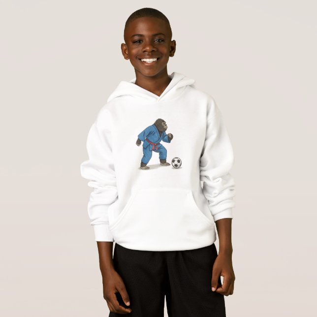 Gorilla playing soccer in karate kimono hoodie (Vorne ganz)