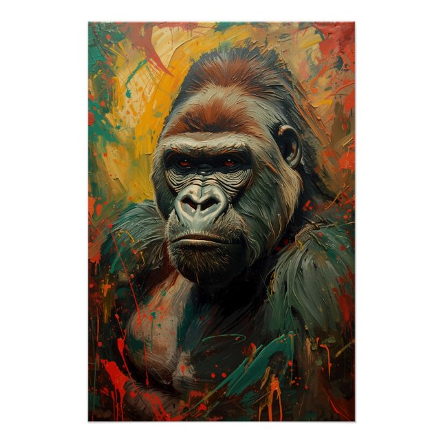 Gorilla Portrait Ein lebendiges Ölgemälde Poster (Vorderseite)