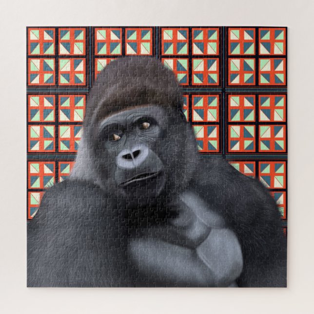 Gorilla Red Geometric | Afrikanische Wildtiere Puzzle (Vertikal)