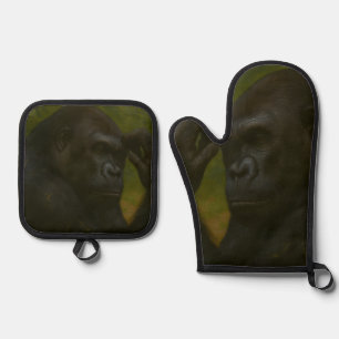 Gorilla Reflection - Ein durchdachtes Tierportrait Ofenhandschuh & Topflappen-Set