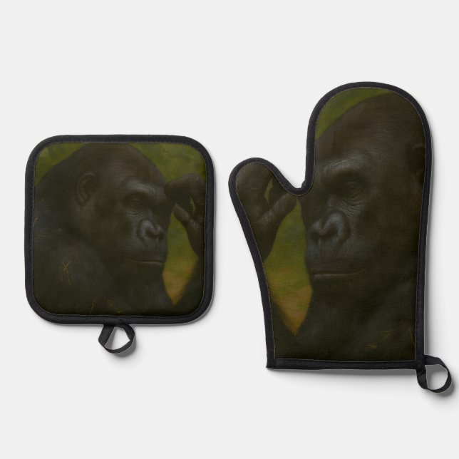 Gorilla Reflection - Ein durchdachtes Tierportrait Ofenhandschuh & Topflappen-Set (Vorderseite)