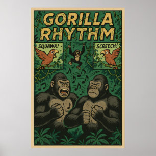 Gorilla Rhythmus Dschungel Comic – Musical Wildnis Poster