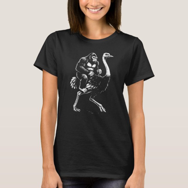 Gorilla Riding a Ostrich Illustration T-Shirt (Vorderseite)