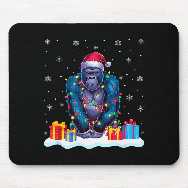 Gorilla Santa Hat Christmas Tree Light Xmas Pajama Mousepad (Vorne)