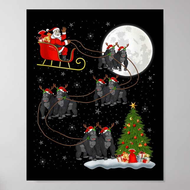 Gorilla Santa Sleigh Flying Funny Magical Christma Poster (Vorne)