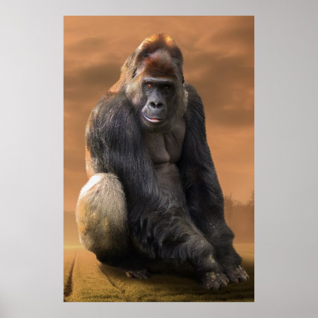 Gorilla, Silber in der Abenddämmerung Poster (Vorne)
