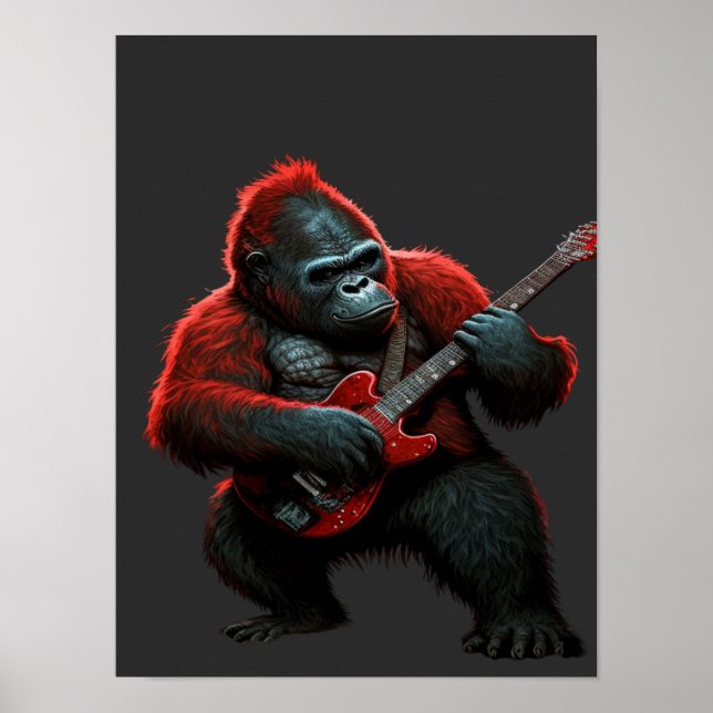 Gorilla spielt Gitarre T - Shirt Lumbar Cushion Poster (Vorne)