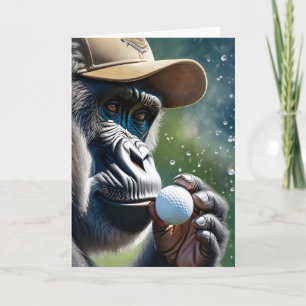 Gorilla spielt Golf mit einem Kuss für Glück Karte
