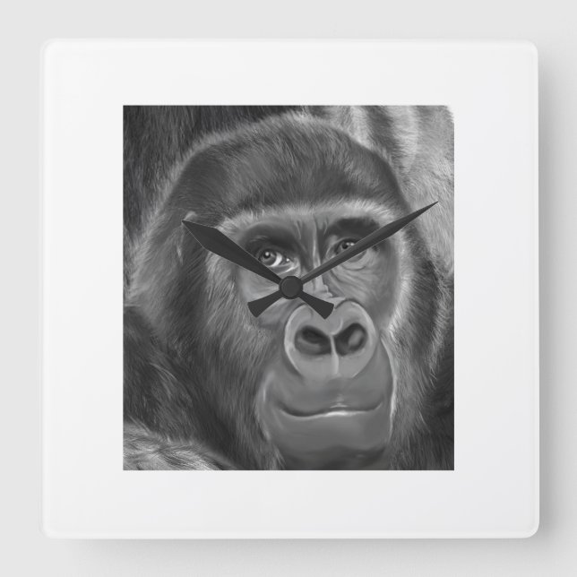 Gorilla sucking fingers Clock2 指しゃぶりのゴリラ時計 Quadratische Wanduhr (Vorderseite)