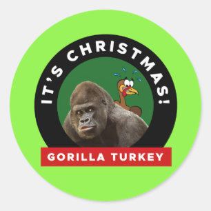 Gorilla Turkey Christmas Pun Runder Aufkleber