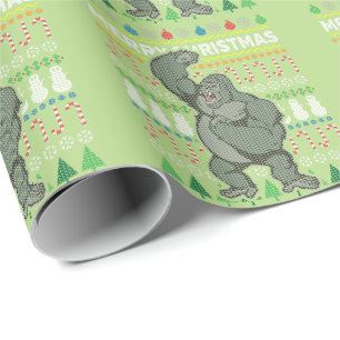 Gorilla Ugly Christmas Sweater Wildlife Series Geschenkpapier