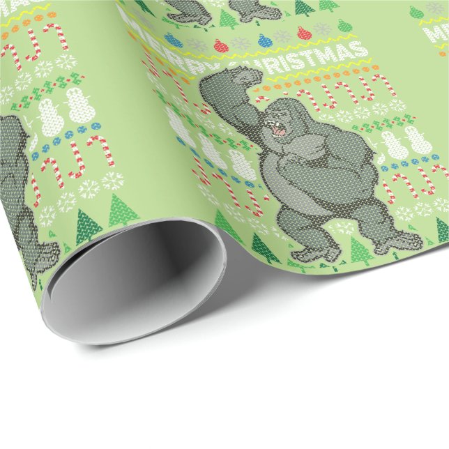 Gorilla Ugly Christmas Sweater Wildlife Series Geschenkpapier (Rolleneckpunkt)
