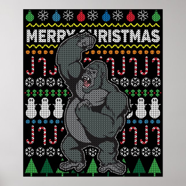 Gorilla Ugly Christmas Sweater Wildlife Series Poster (Vorne)
