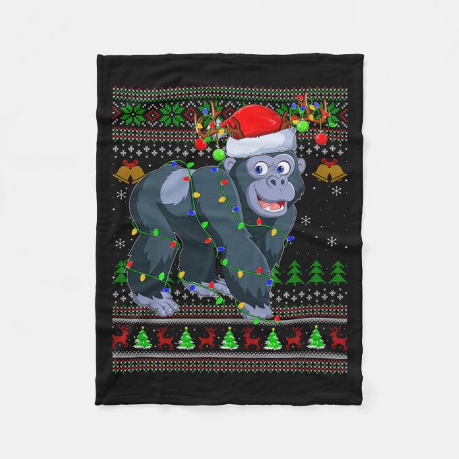 Gorilla Ugly Christmas Sweaters Holiday Santa Cute Fleecedecke (Vorderseite)