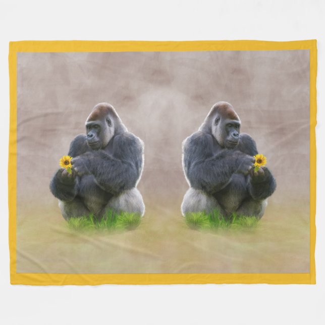 Gorilla und gelbes Gänseblümchen Fleecedecke (Vorderseite (Horizontal))