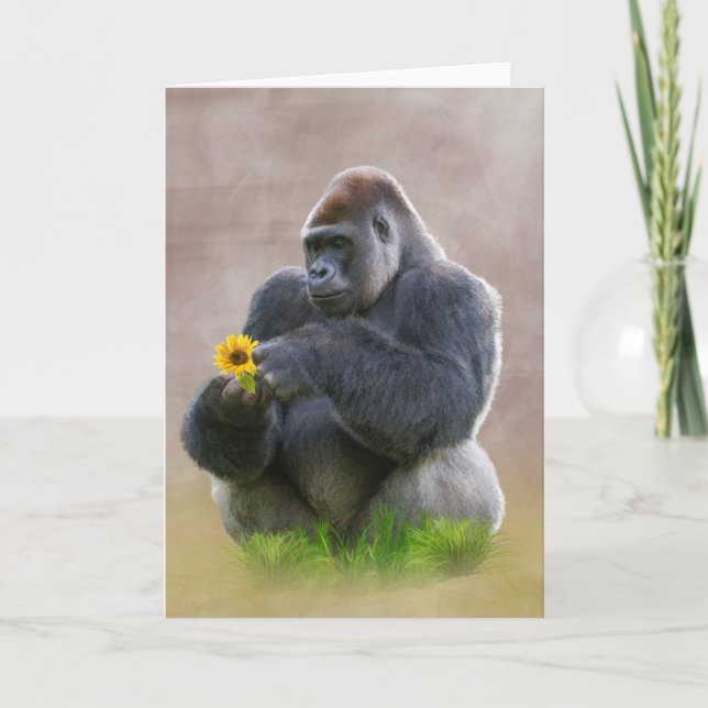 Gorilla und gelbes Gänseblümchen Karte (Vorderseite)