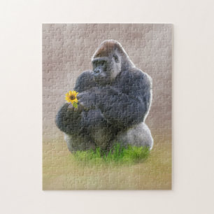 Gorilla und gelbes Gänseblümchen Puzzle