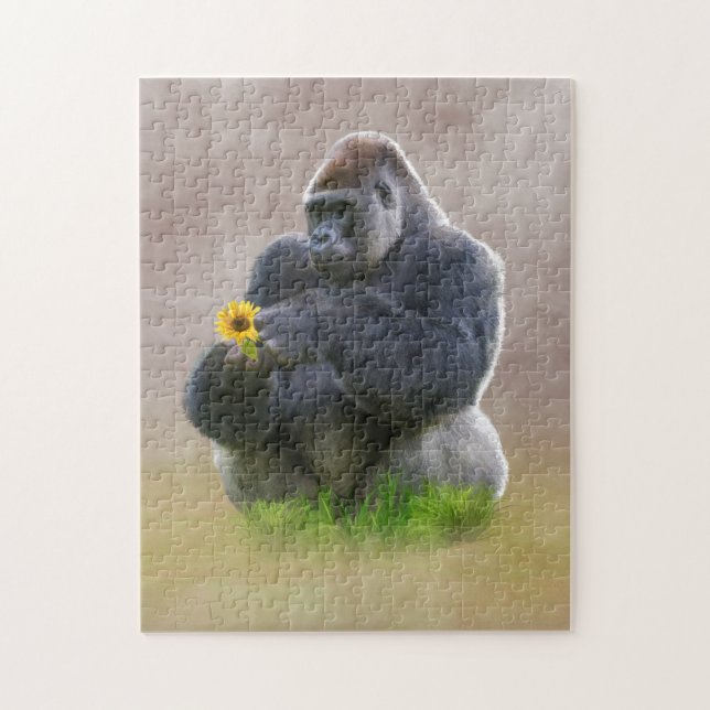 Gorilla und gelbes Gänseblümchen Puzzle (Vertikal)