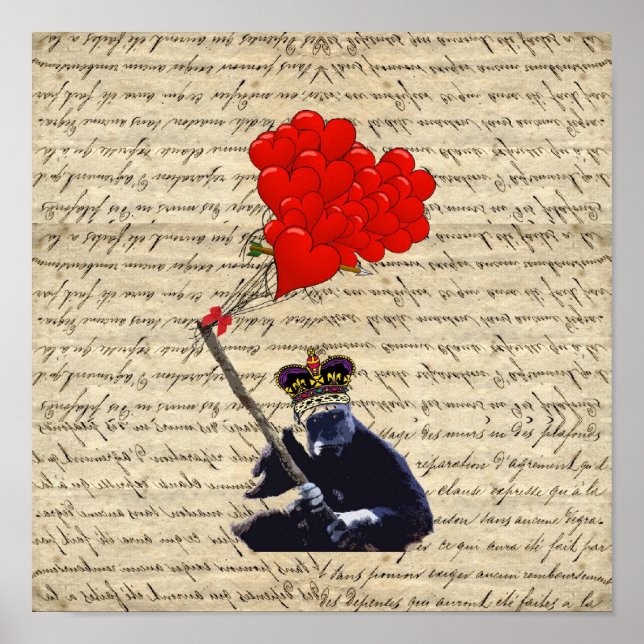 Gorilla und Herzballons Poster (Vorne)