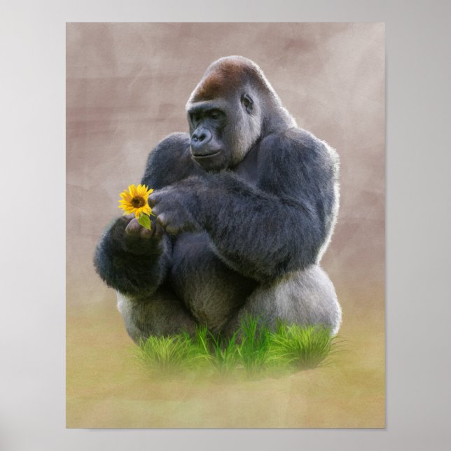 Gorilla und Yellow Daisy Poster (Vorne)