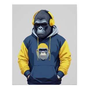 Gorilla Wearing Hoodie Funny Coole Tierart Poster