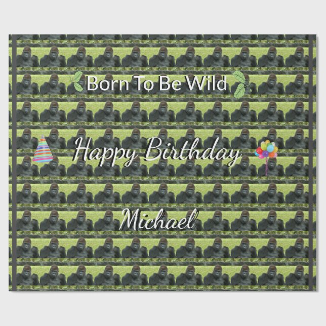 Gorilla Wild Muster Geburtstagsthema Geschenkpapier (Flach)