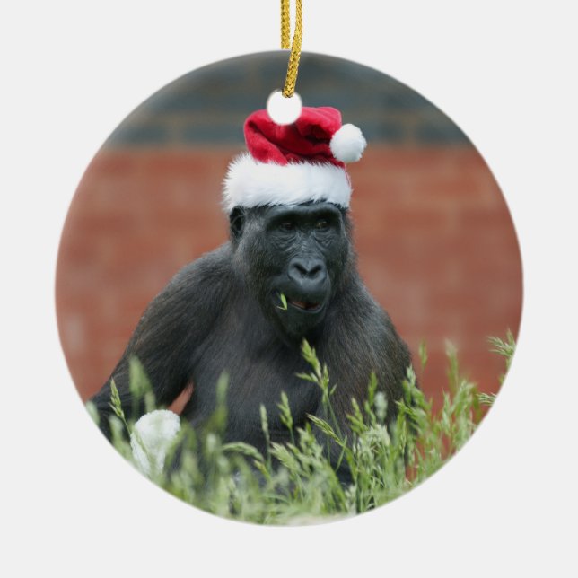 Gorilla zu Weihnachten Keramik Ornament (Vorne)