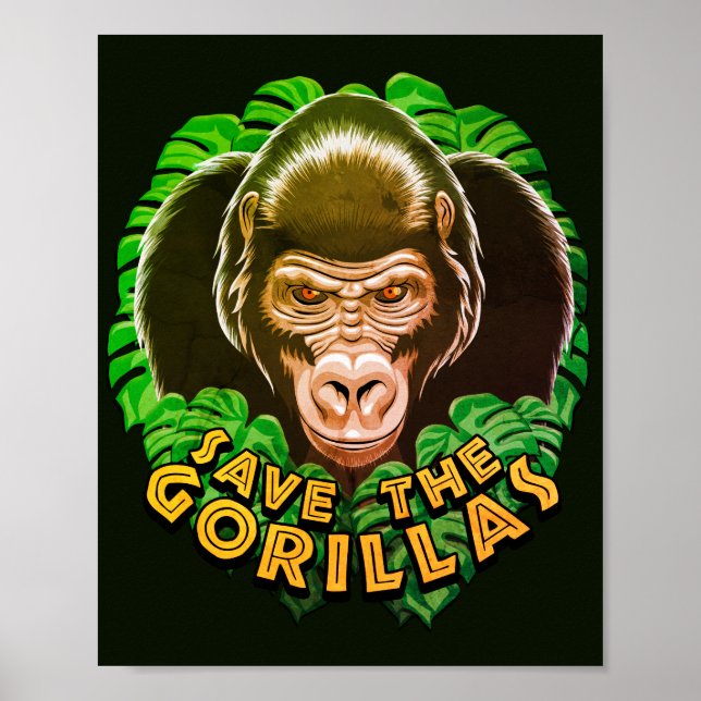 Gorillas rett - Zitat zur Erhaltung der Umwelt Poster (Vorne)