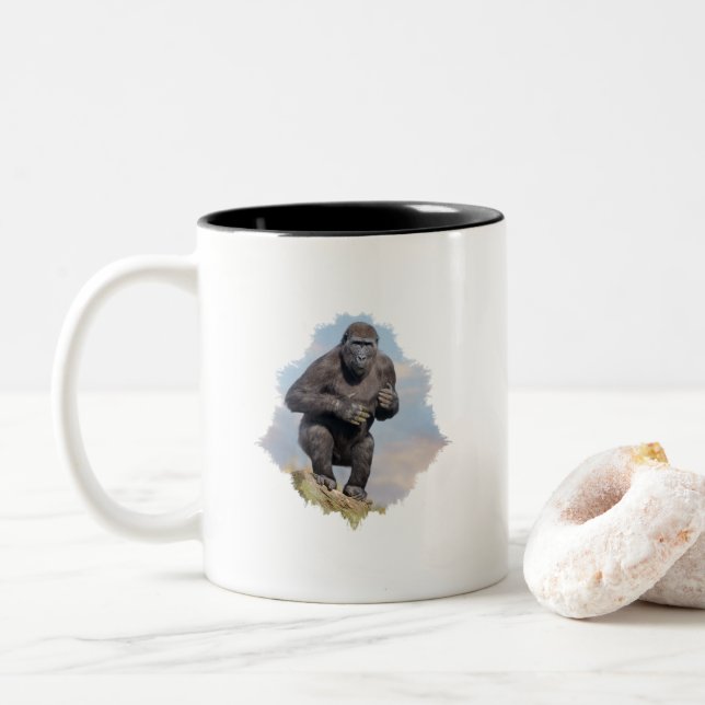 Gorillas Tree-Balancing Act Zweifarbige Tasse (Mit Donut)