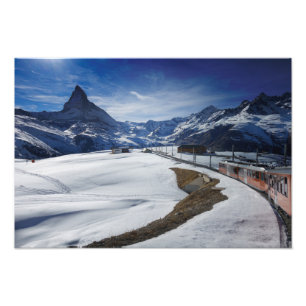 Gornergrat Eisenbahn und Matterhorn in Zermatt Fotodruck