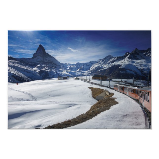 Gornergrat Eisenbahn und Matterhorn in Zermatt Fotodruck (Vorne)