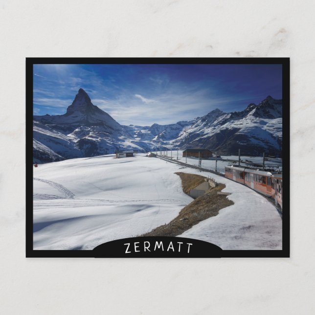 Gornergrat Eisenbahn und Matterhorn in Zermatt Postkarte (Vorderseite)