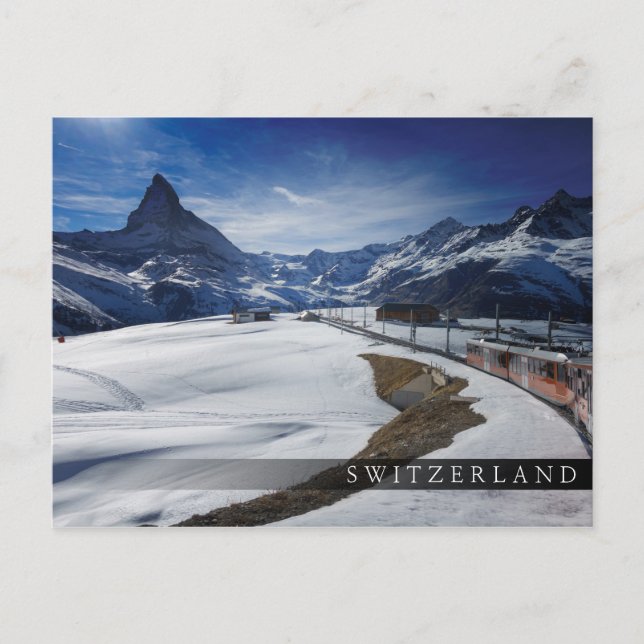 Gornergrat Eisenbahn und Matterhorn in Zermatt Postkarte (Vorderseite)