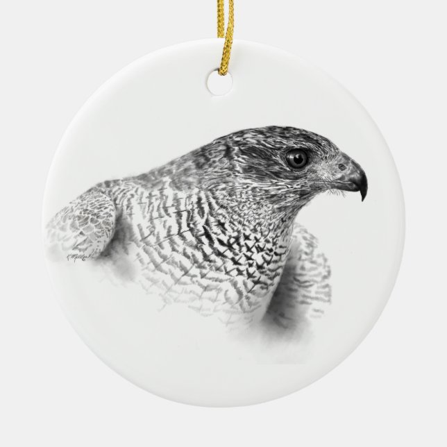 Goshawk Zeichnend Keramikornament (Vorne)