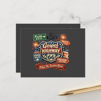 Gospel Highway 66 Christlich-patriotisches Design Postkarte