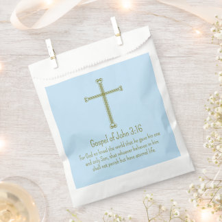 Gospel of John 3:16 Gold Cross Simple Light Blue Geschenktütchen