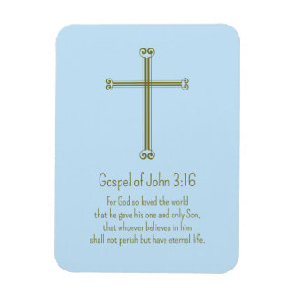 Gospel of John 3:16 Gold Cross Simple Light Blue Magnet