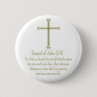 Gospel of John 3:16 Gold Cross Simple White Button
